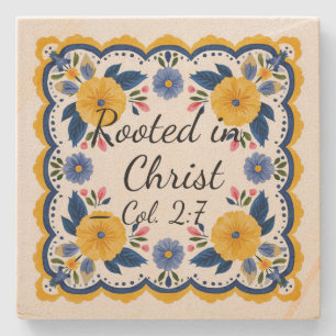 Rooted in Christ Floral Scripture Coaster