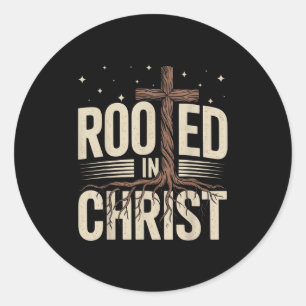 Rooted In Christ Jesus Cross Christian Faith Relig Classic Round Sticker