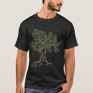 Rooted in Christ Jesus Tree Christian Faith Gift I T-Shirt