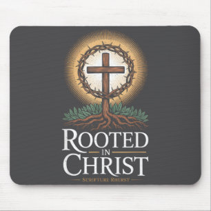 Rooted In Christ Tee Jesus Vintage Cross Christian Mouse Pad