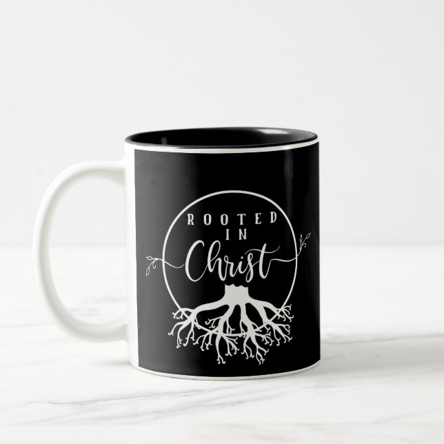 Rooted in Christ Two-Tone Coffee Mug (Left)