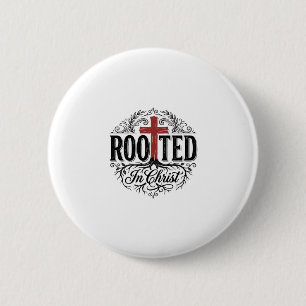 Rooted in Christ Vintage Christian Cross Design_1 6 Cm Round Badge
