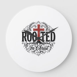 Rooted in Christ Vintage Christian Cross Design_1 Large Clock