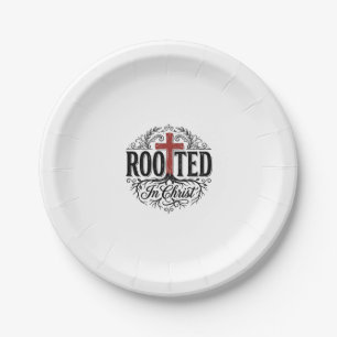 Rooted in Christ Vintage Christian Cross Design_1 Paper Plate