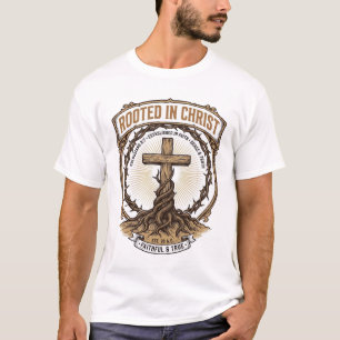 Rooted in Christ Vintage Engraving Christian Vecto T-Shirt