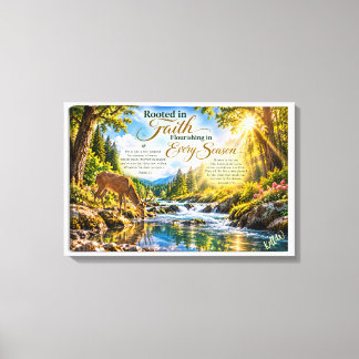 Rooted in Faith – Christian Scripture River & Deer Canvas Print
