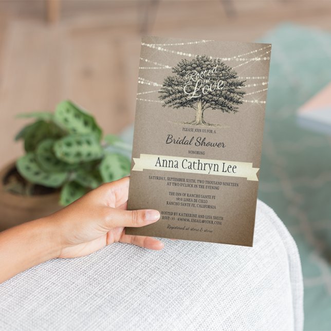 Rooted in Love Rustic Tree Lights Bridal Shower Invitation (Creator Uploaded)