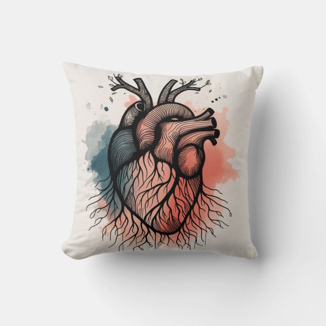 Rooted Love Minimalist Heart & Tree Roots Art Cushion (Front)