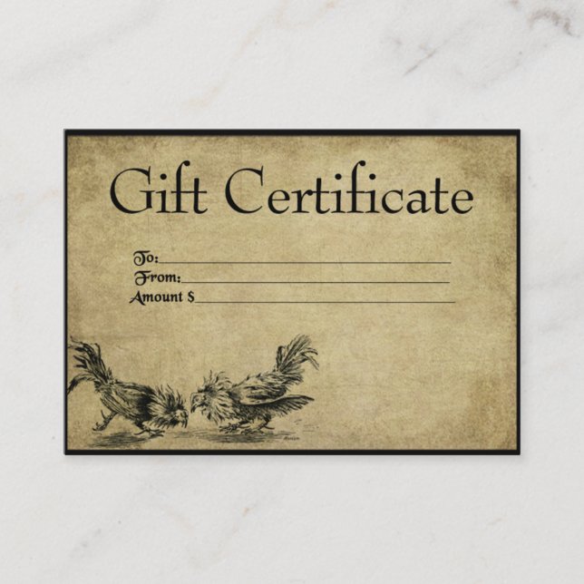 Rootin' Roosters- Prim Gift Certificate Cards (Front)