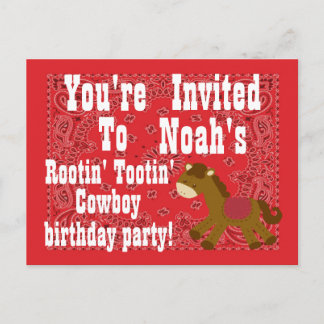 Rootin' Tootin' Cowboy Birthday Party Invitation