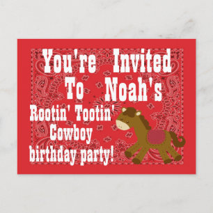 Rootin' Tootin' Cowboy Birthday Party Invitation Postcard