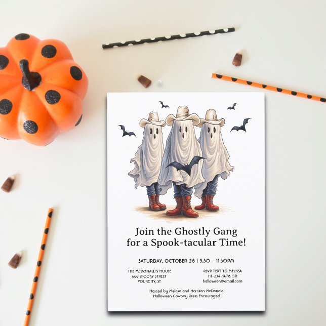 Rootin’ Tootin’ Cowboy Ghosts Western Halloween Invitation (Personalize your invitation with your event details. Have a Spook-tacular Halloween!)