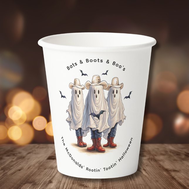 Rootin’ Tootin’ Cowboy Ghosts Western Halloween  Paper Cups (Personalize with your own text.  Matching items available in collection.)
