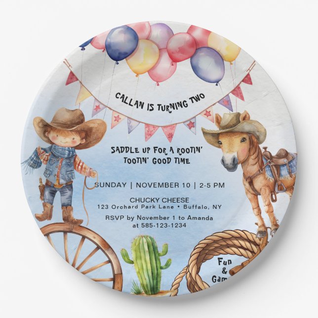 Rootin' Tootin' Good Time Birthday Paper Plate (Front)