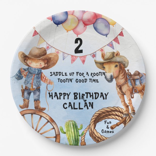 Rootin' Tootin' Good Time Birthday Paper Plates (Front)