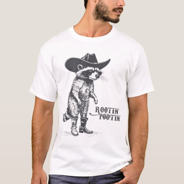 Rootin Tootin Racoon Cowboy Cowgirl Trash Panda T-Shirt (Front)