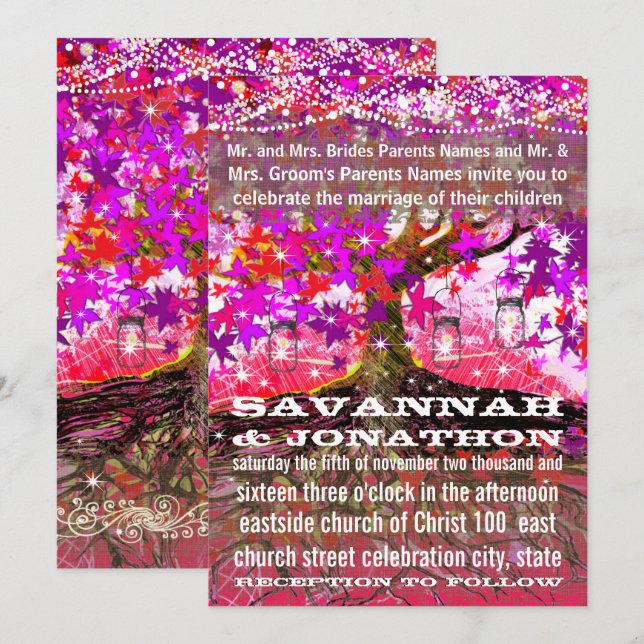 Roots of Love Romantic Oak Tree Wedding Invitation (Front/Back)