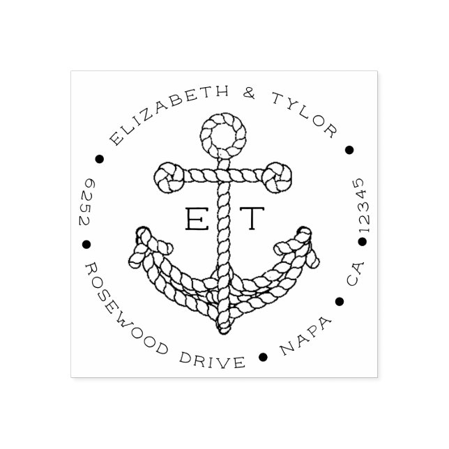 Rope Anchor Custom Monogrammed Return Address Rubber Stamp (Imprint)
