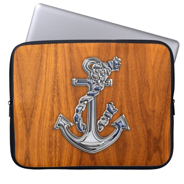 Rope Anchor on Teak Veneer decor Laptop Sleeve (Front)