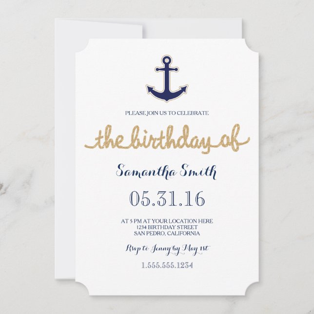 Rope and Anchor Nautical Birthday Invitation (Front)