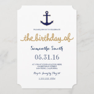 Rope and Anchor Nautical Birthday Invitation