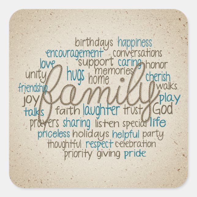 Rope Design Family Word Cloud Square Sticker (Front)