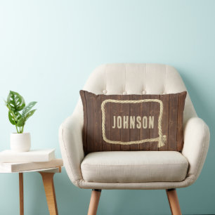 Rope Frame On Teak Wood With Name Lumbar Cushion