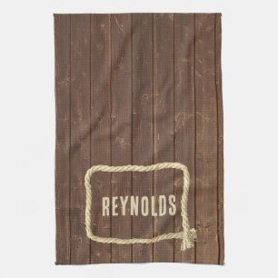 Rope Frame On Teak Wood With Name Tea Towel