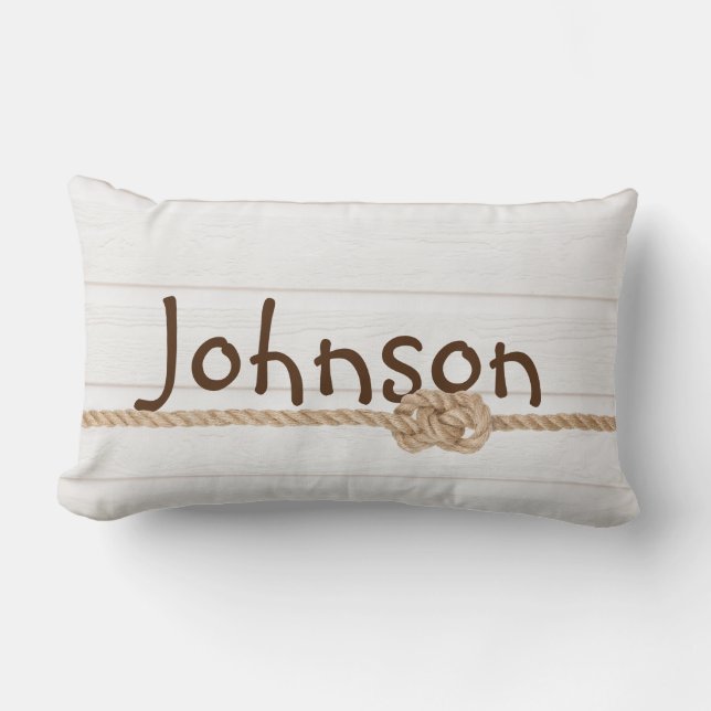 Rope Knot On Whitewashed Wood Lumbar Cushion (Front)