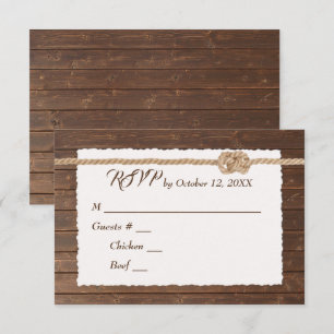 Rope Knot On Wood Wedding RSVP Card
