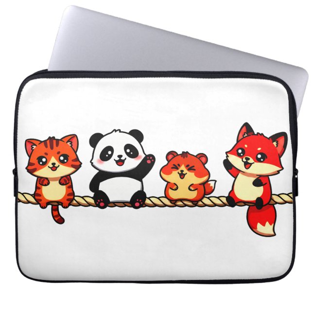 Rope Parade: Cat, Panda, Hamster & Fox Laptop Sleeve (Front)