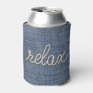 Rope Relax Text on Denim Can Cooler