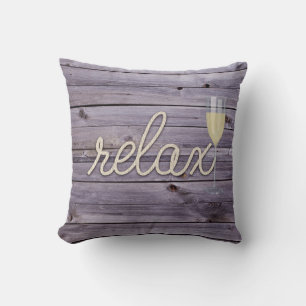 rope "relax" text on purple wood cushion