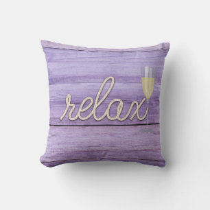 rope "relax" text on purple wood cushion