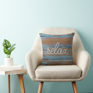 rope "relax" text on wood cushion