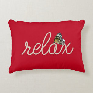 Rope Relax Text with Butterfly on Red Decorative Cushion