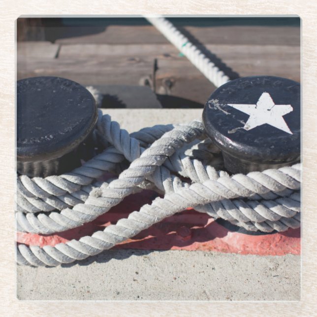 Rope Tied To Two Bollards Glass Coaster (Front)