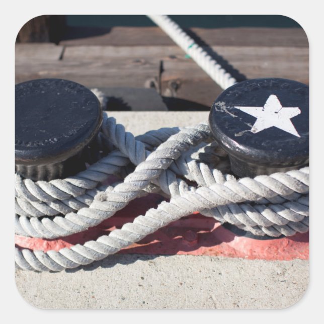 Rope Tied To Two Bollards Square Sticker (Front)