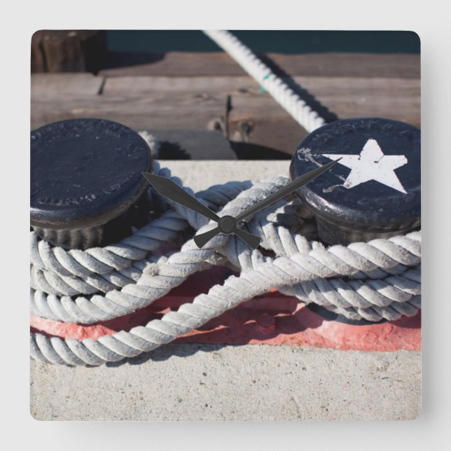 Rope Tied To Two Bollards Square Wall Clock (Front)