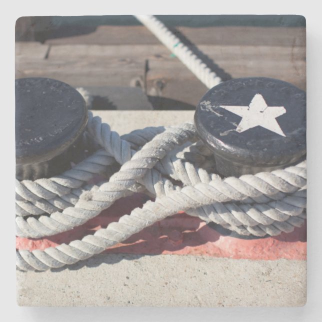 Rope Tied To Two Bollards Stone Coaster (Front)