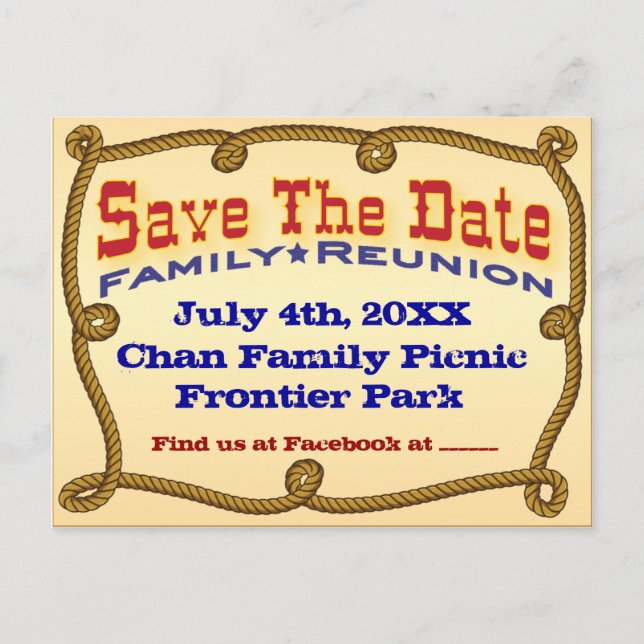 Rope western save the date announcement postcard (Front)