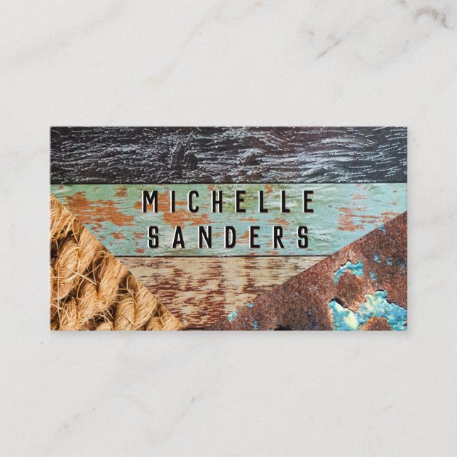 Rope | Wood | Rusted Metal Business Card (Front)