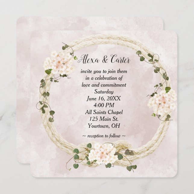 Rope Wreath and Hydrangea Bouquets Invitation (Front/Back)