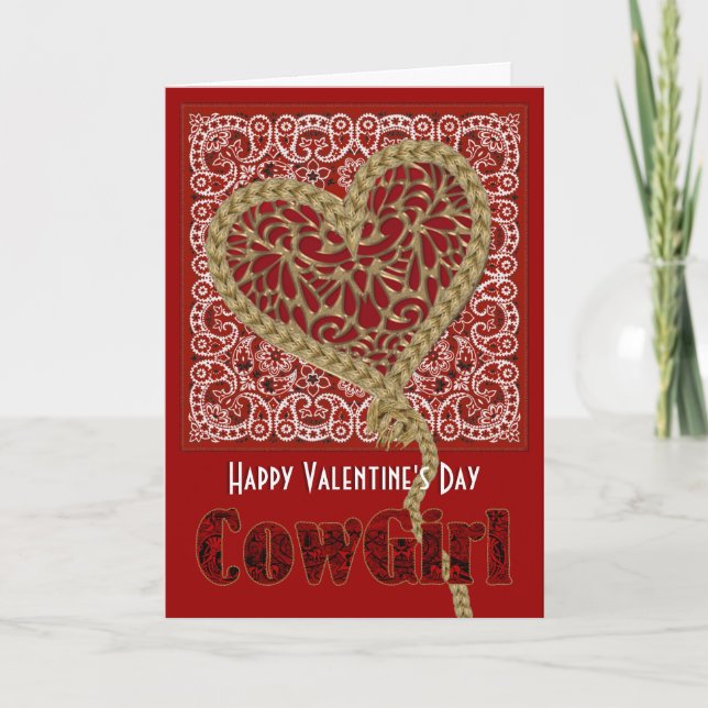 Roped My Heart Cowgirl Valentine Holiday Card (Front)
