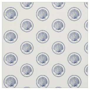Roped Seashell Nautical Navy   White Pattern Fabric