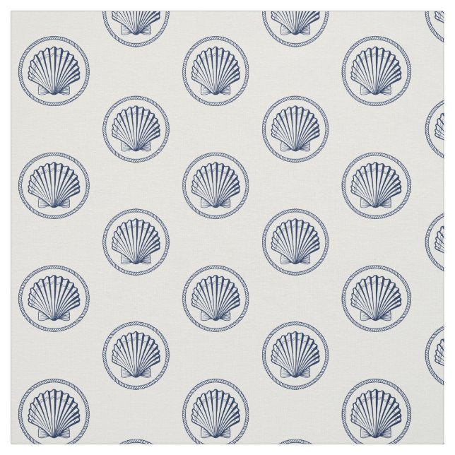Roped Seashell Nautical Navy | White Pattern Fabric (Swatch)