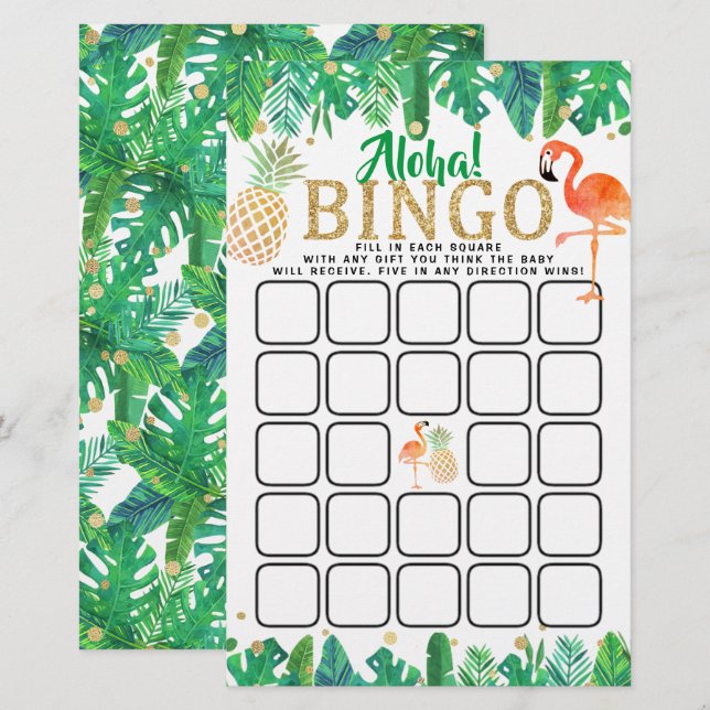 ropical Summer Beach Luau Boys Baby Shower Bingo (Front/Back)