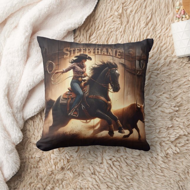 Roping A Bull During Sunset Rodeo Competition Cushion (Blanket)