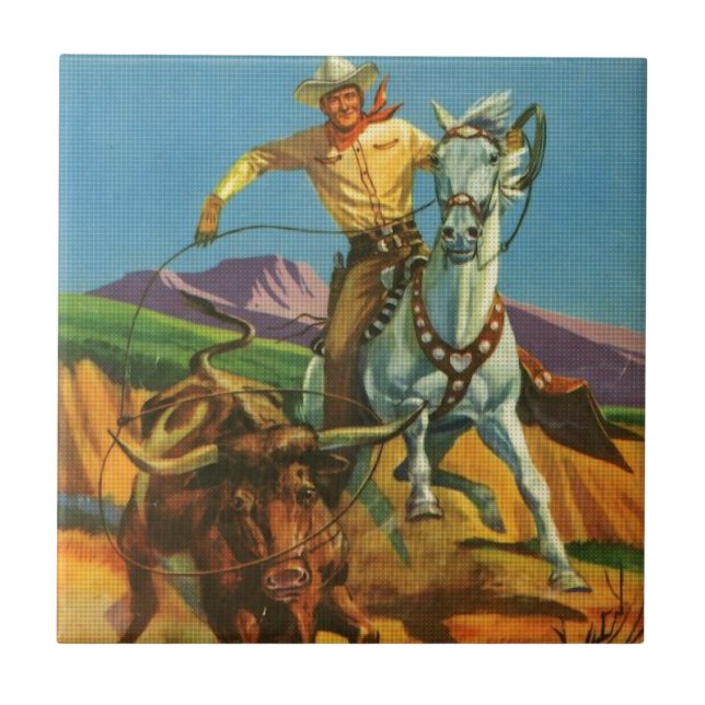 Roping a Steer Ceramic Tile (Front)