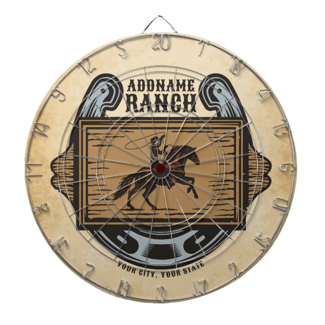 Roping Cowboy ADD NAME Western Family Horse Ranch Dartboard (Front)